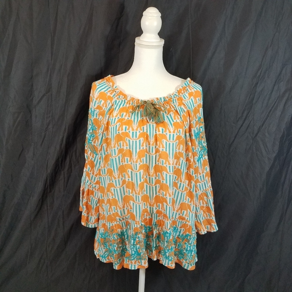 Crown & Ivy L Off the Shoulder Elephant Blouse
